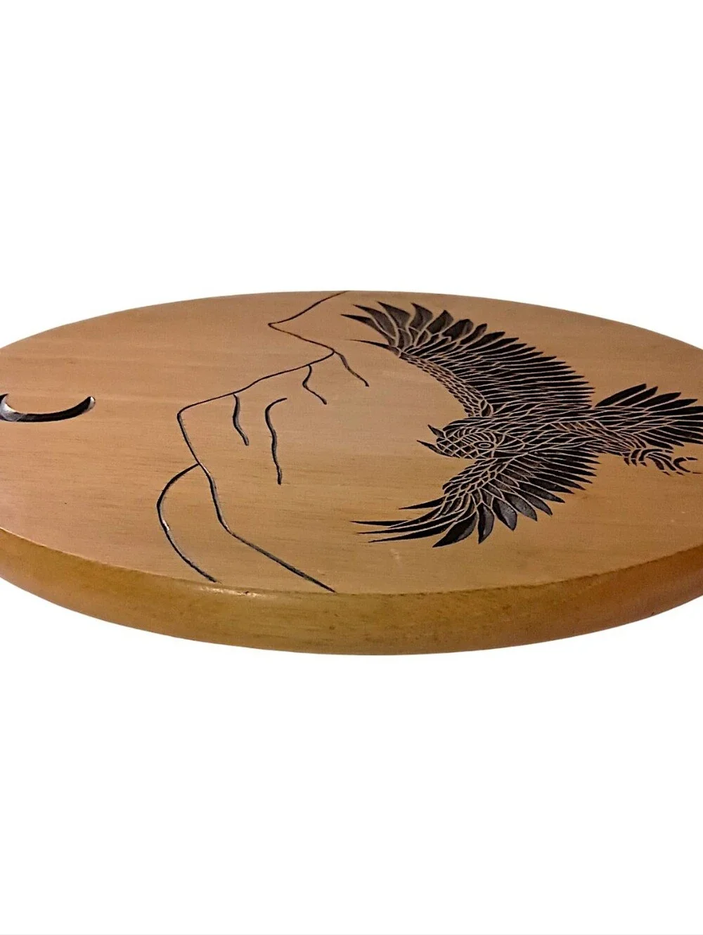 Hand Carved Owl Wooden Lazy Susan Turntable Serving Tray Rustic‎ Cabin Woodland